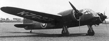 Suomen ilmavoimien käytössä 1937–43 ollut konetyyppi, Bristol Blenheim Mk1. Kuvan lähde on Wikimedia.org.