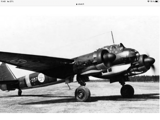 Junkers Ju 88 on Junkers-laivueen kalustoa. Kuvan lähde on siivet.fi.