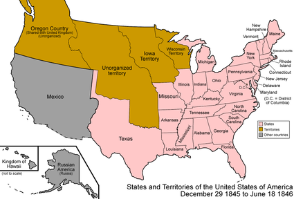 Kuva 5. Yhdysvaltojen kartta vuonna 1846. Kuvan lähde on Wikipedia.