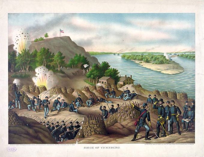 Kuva 3. Vicksburgin piiritys vuonna 1863. Maalauksen lähde on Wikipedia.