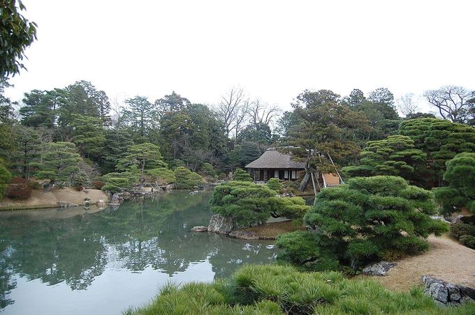 Kuva 3. Katsuran keisarillisen huvilan kävelypuutarha Kiotossa. Kuvan lähde on Wikipedia.