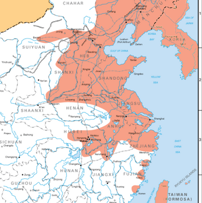 Kuva 5. Toisen Kiinan-Japanin sodan kartta vuonna 1940. Kuvan lähde on Wikipedia.